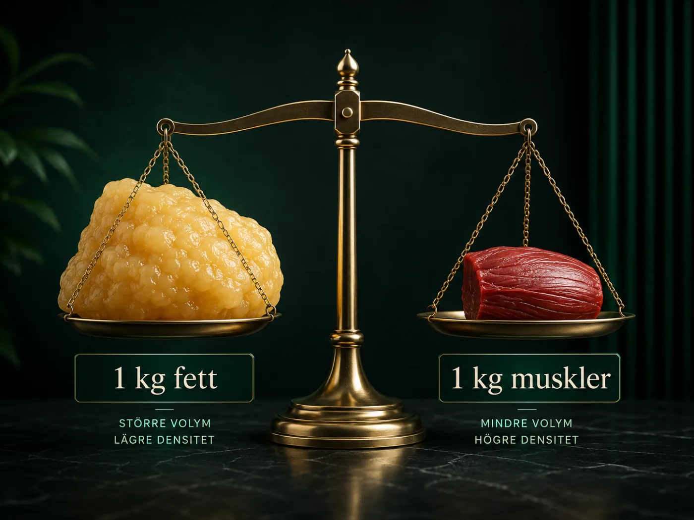 Jämförelse av 1 kg fett och 1 kg muskler på en våg
